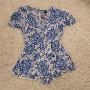 Trixxi Blue and White Floral Romper